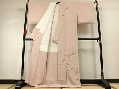 平和屋着物●訪問着　中国三大刺繍　相良刺繍　総刺繍　草花文　金糸　正絹　逸品　AABK7766fy