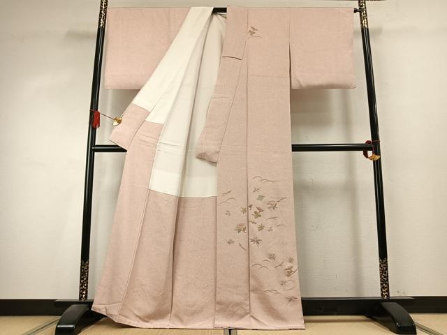 平和屋着物●訪問着　中国三大刺繍　相良刺繍　総刺繍　草花文　金糸　正絹　逸品　AABK7766fy