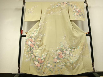 平和屋着物●十日町友禅作家　松雨　訪問着　草花文　金彩　正絹　逸品　AABK7767fy