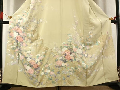 平和屋着物●十日町友禅作家　松雨　訪問着　草花文　金彩　正絹　逸品　AABK7767fy