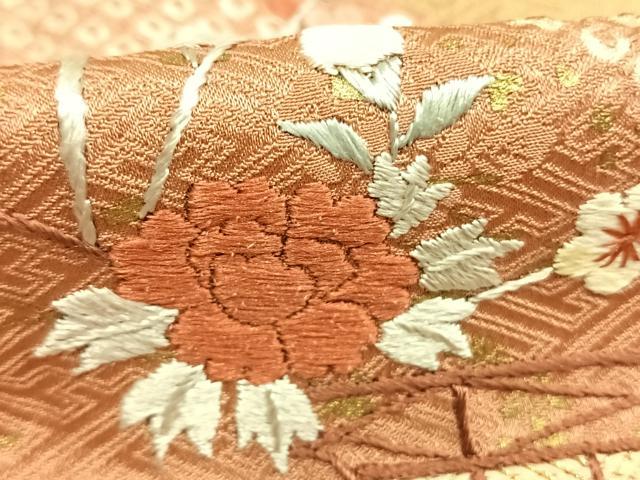 平和屋着物●訪問着　絞り　刺繍　草花文　金彩　正絹　逸品　AABK7768fy