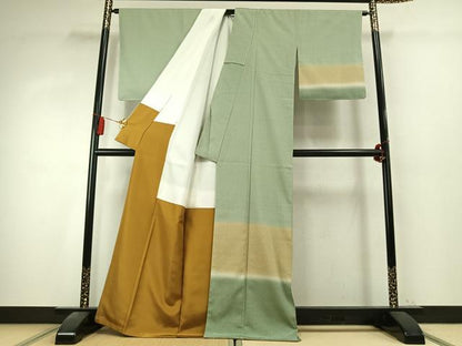 平和屋着物●訪問着　お召地　霞文　暈し染め　正絹　逸品　AABK7769fy