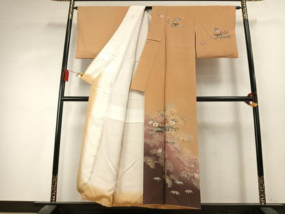 平和屋着物●訪問着　草花文　暈し染め　金銀彩　正絹　逸品　AABK7770fy