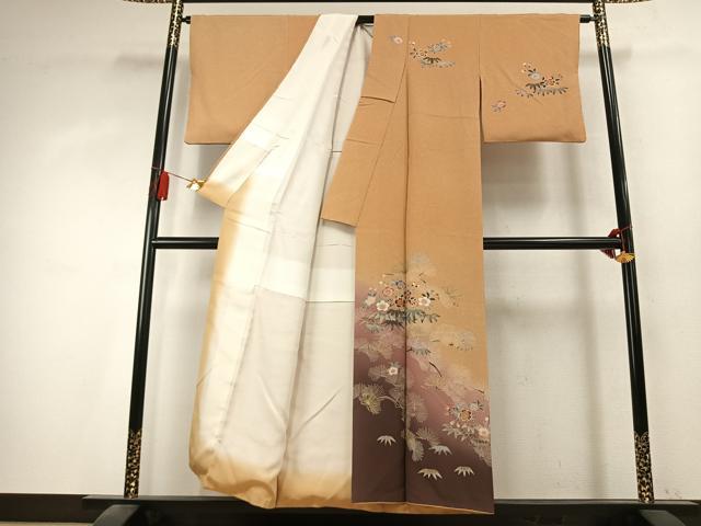 平和屋着物●訪問着　草花文　暈し染め　金銀彩　正絹　逸品　AABK7770fy