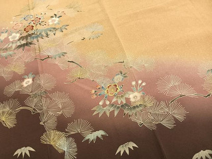 平和屋着物●訪問着　草花文　暈し染め　金銀彩　正絹　逸品　AABK7770fy