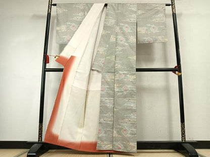 平和屋着物●本場大島紬　白大島　7マルキ　幾何学文様　正絹　逸品　未使用　AABK7771fy