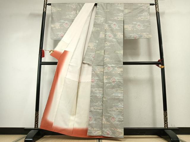 平和屋着物●本場大島紬　白大島　7マルキ　幾何学文様　正絹　逸品　未使用　AABK7771fy