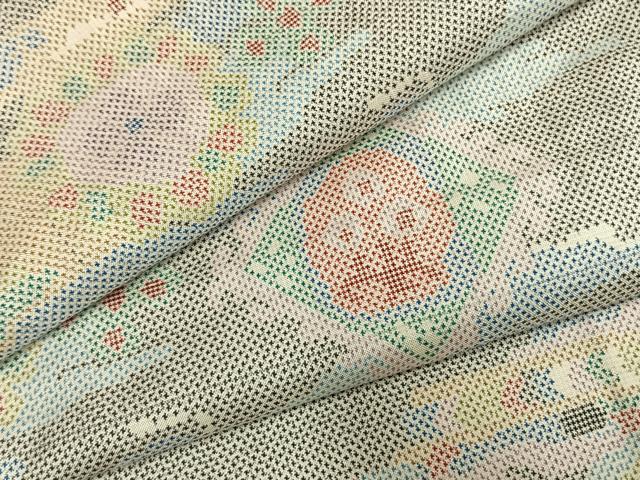 平和屋着物●本場大島紬　白大島　7マルキ　幾何学文様　正絹　逸品　未使用　AABK7771fy