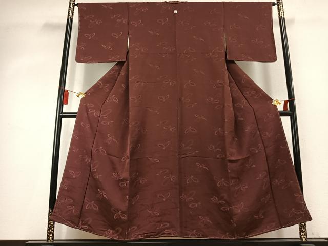 平和屋着物●上質な色無地　舞花地紋　小豆色　正絹　逸品　未使用　AABK7773fy