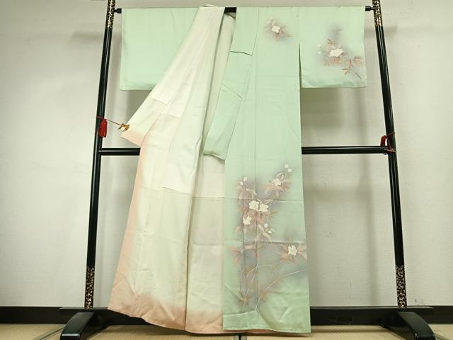 平和屋着物●訪問着　友禅　枝花文　暈し染め　正絹　逸品　AABK7775fy