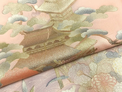 平和屋着物●訪問着　風景花文　暈し染め　銀彩　正絹　逸品　AABK7776fy
