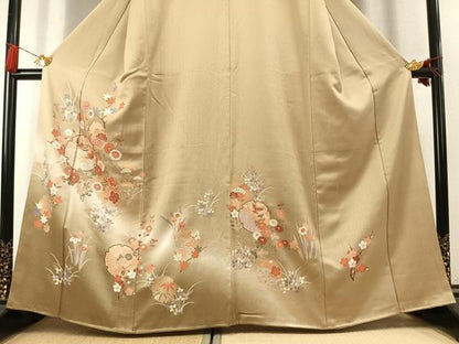 平和屋着物●訪問着　雪輪花蝶文　暈し染め　金彩　正絹　逸品　AABK7780fy