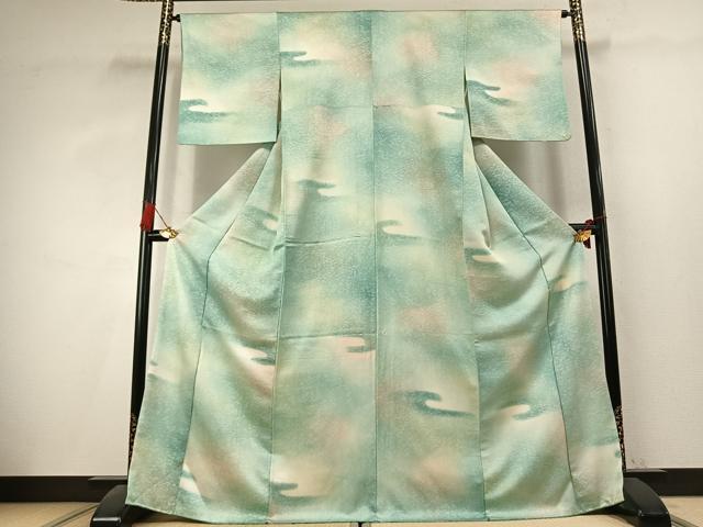 平和屋着物●上質な小紋　竹　暈し染め　正絹　逸品　AABK7783fy