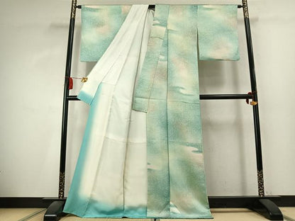 平和屋着物●上質な小紋　竹　暈し染め　正絹　逸品　AABK7783fy