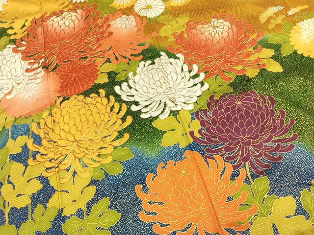 平和屋着物●豪華振袖　駒刺繍　草花文　暈し染め　金彩　正絹　逸品　AABK7784fy