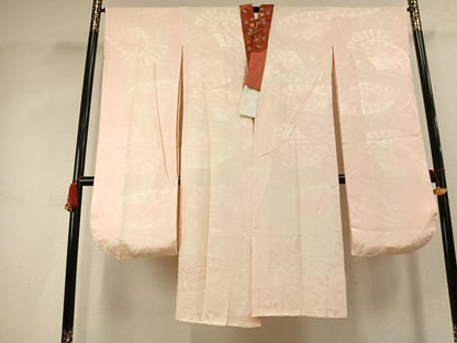 平和屋着物●振袖用長襦袢　袷　扇面花地紋　暈し染め　半衿刺繍　正絹　逸品　AABK7787fy