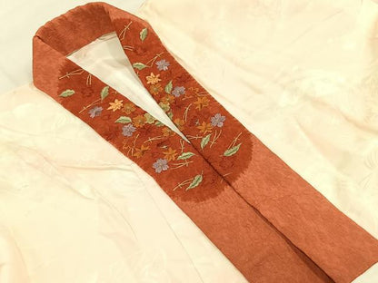 平和屋着物●振袖用長襦袢　袷　扇面花地紋　暈し染め　半衿刺繍　正絹　逸品　AABK7787fy