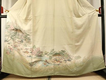 平和屋着物●豪華色留袖　寿光織　人物風景文　暈し染め　金糸　正絹　逸品　AABK7788fy
