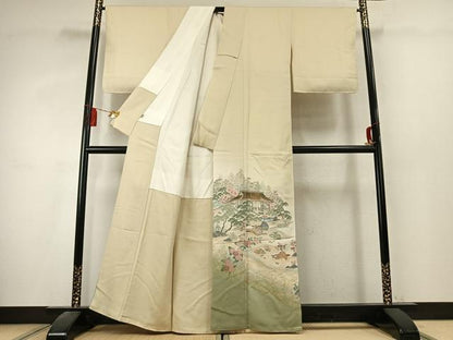平和屋着物●豪華色留袖　寿光織　人物風景文　暈し染め　金糸　正絹　逸品　AABK7788fy