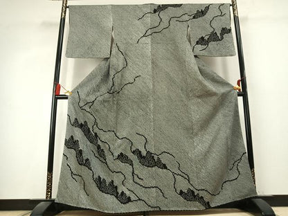 平和屋着物●訪問着　総絞り　樹林文　黒地　正絹　逸品　AABK7789fy