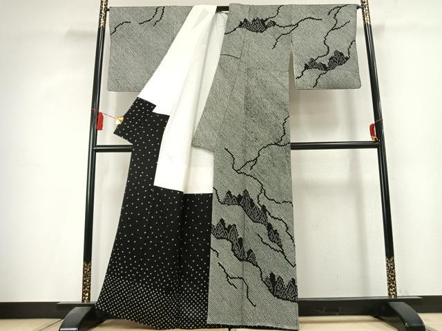 平和屋着物●訪問着　総絞り　樹林文　黒地　正絹　逸品　AABK7789fy