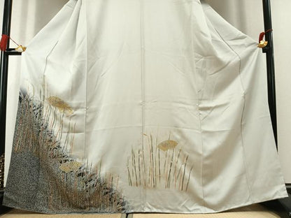平和屋着物●訪問着　中国三大刺繍　汕頭刺繍　スワトウ刺繍　地紙花文　暈し染め　金糸　金彩　正絹　逸品　AABK7799fy