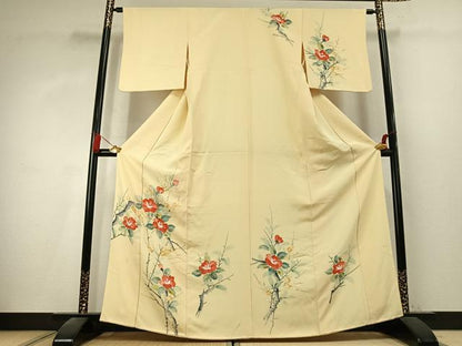 平和屋着物●訪問着　手描き　枝花文　金彩　正絹　逸品　AABK7800fy