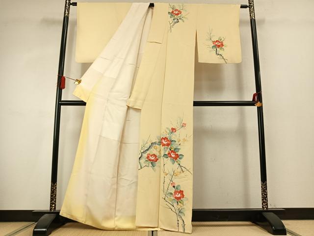 平和屋着物●訪問着　手描き　枝花文　金彩　正絹　逸品　AABK7800fy