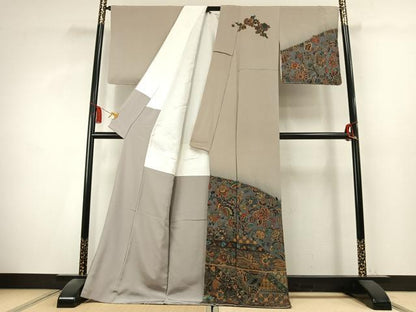 平和屋着物●訪問着 中国三大刺繍 汕頭刺繍 スワトウ刺繍 総刺繍 更紗花鳥文 暈し染め 金糸 鬼しぼ縮緬 ロング丈 正絹 逸品 AABK7806fy