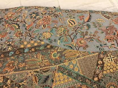 平和屋着物●訪問着 中国三大刺繍 汕頭刺繍 スワトウ刺繍 総刺繍 更紗花鳥文 暈し染め 金糸 鬼しぼ縮緬 ロング丈 正絹 逸品 AABK7806fy