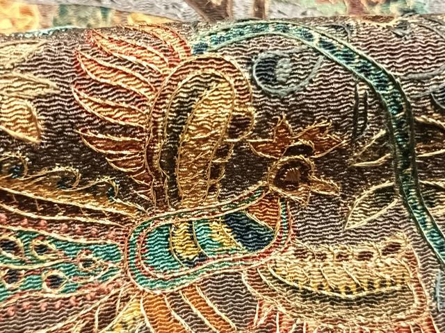 平和屋着物●訪問着 中国三大刺繍 汕頭刺繍 スワトウ刺繍 総刺繍 更紗花鳥文 暈し染め 金糸 鬼しぼ縮緬 ロング丈 正絹 逸品 AABK7806fy