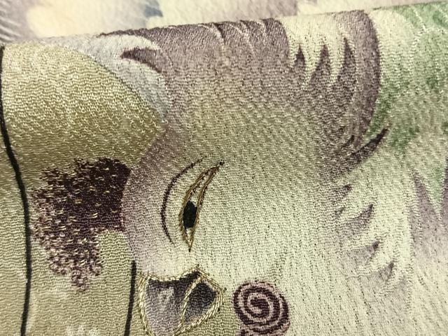 平和屋着物●アンティーク　大正ロマン　黒留袖　刺繍　花鳥文　両褄　暈し染め　銀糸　正絹　逸品　AABK7807fy