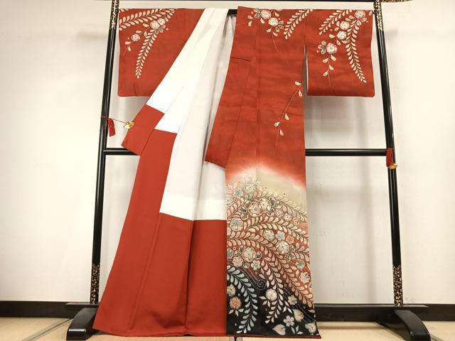 平和屋着物●越後十日町の一流染匠　桐屋・翠山工房　訪問着　絞り　辻が花　暈し染め　金通し地　正絹　逸品　AABK7809fy
