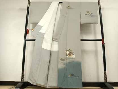 平和屋着物●訪問着　作家物　人物馬文　暈し染め　金彩　正絹　逸品　AABK7810fy