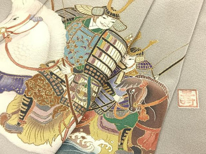 平和屋着物●訪問着　作家物　人物馬文　暈し染め　金彩　正絹　逸品　AABK7810fy