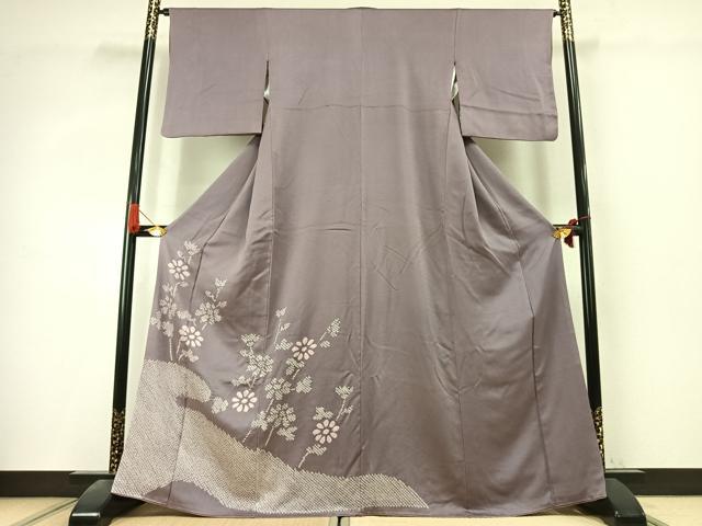 平和屋着物●色留訪問着　絞り　草花文　金糸　正絹　逸品　AABK7813fy