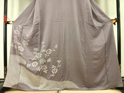 平和屋着物●色留訪問着　絞り　草花文　金糸　正絹　逸品　AABK7813fy
