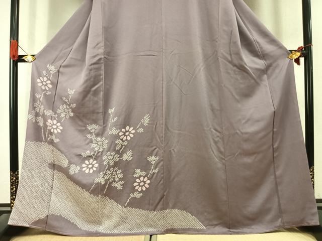 平和屋着物●色留訪問着　絞り　草花文　金糸　正絹　逸品　AABK7813fy