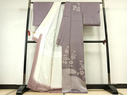 平和屋着物●色留訪問着　絞り　草花文　金糸　正絹　逸品　AABK7813fy