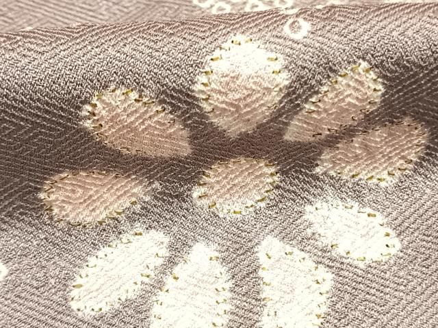 平和屋着物●色留訪問着　絞り　草花文　金糸　正絹　逸品　AABK7813fy