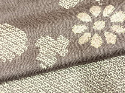 平和屋着物●色留訪問着　絞り　草花文　金糸　正絹　逸品　AABK7813fy