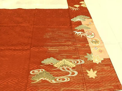 平和屋着物●豪華振袖　駒刺繍　松竹梅　花鳥文　暈し染め　金彩　正絹　逸品　AABK7814fy