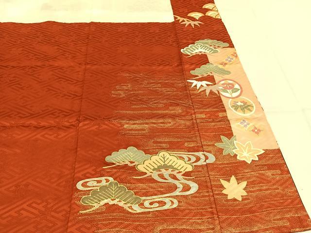 平和屋着物●豪華振袖　駒刺繍　松竹梅　花鳥文　暈し染め　金彩　正絹　逸品　AABK7814fy