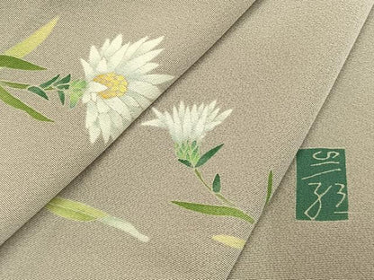 平和屋着物●京加賀糸目友禅作家　山崎巌　色留訪問着　草花文　正絹　逸品　AABK7816fy