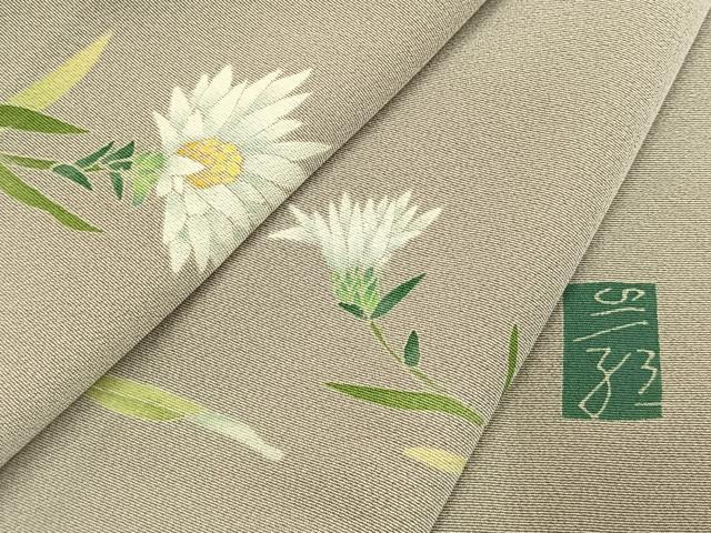 平和屋着物●京加賀糸目友禅作家　山崎巌　色留訪問着　草花文　正絹　逸品　AABK7816fy