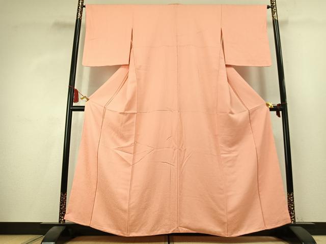 平和屋着物●上質な色無地　草花地紋　珊瑚色　正絹　逸品　未使用　AABK7817fy