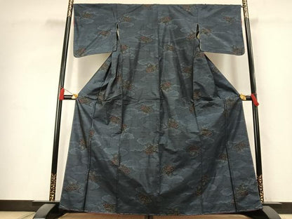 平和屋着物●本場大島紬　扇面花文　正絹　逸品　未使用　AABK7821fy
