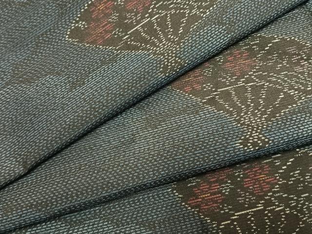 平和屋着物●本場大島紬　扇面花文　正絹　逸品　未使用　AABK7821fy