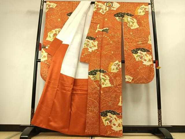 平和屋着物●豪華振袖　駒刺繍　扇面御所車鼓花文　金彩　金通し地　正絹　逸品　AABK7822fy