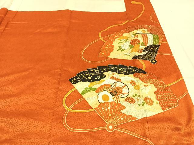 平和屋着物●豪華振袖　駒刺繍　扇面御所車鼓花文　金彩　金通し地　正絹　逸品　AABK7822fy
